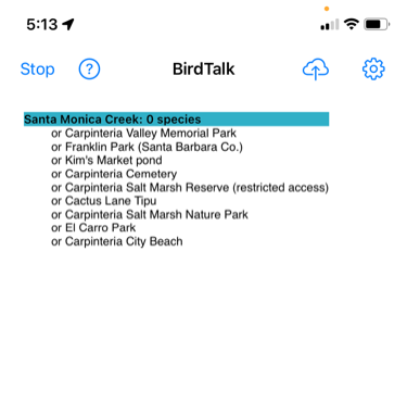 Location selection screen