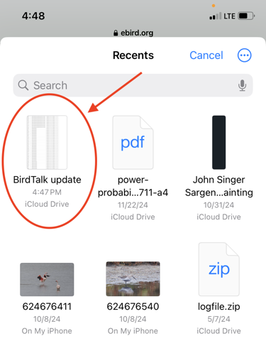 File selection screen
